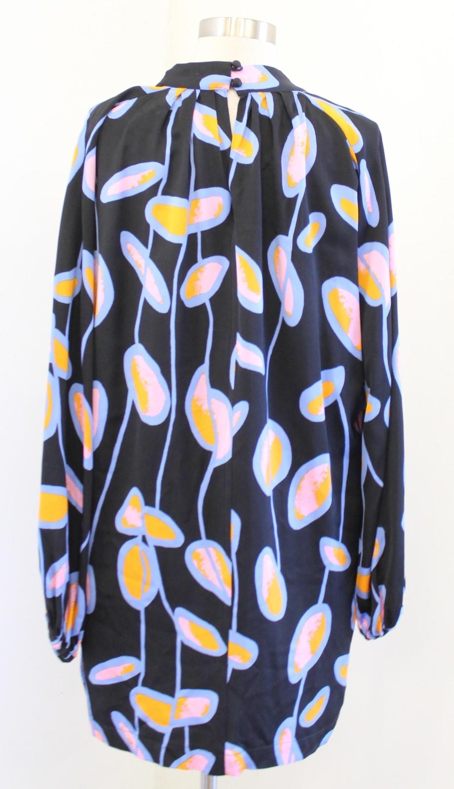 Diane Von Furstenberg Silka Dress Womens M Black Floral Keyhole Shift Mini Blue