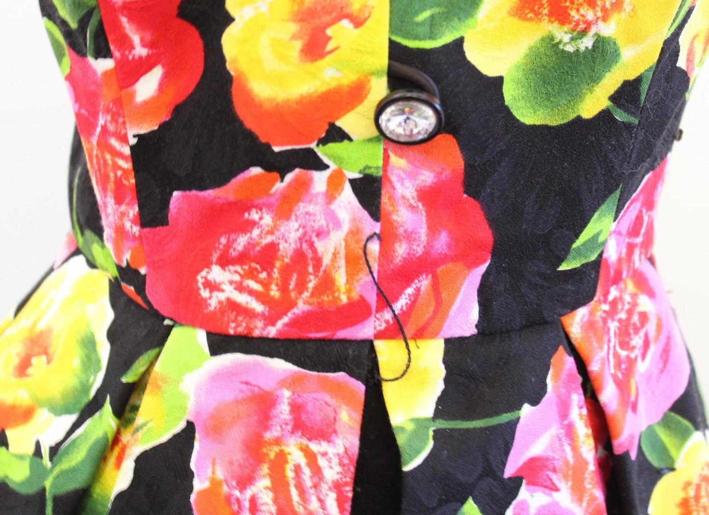 Vtg 80s Rimini Dress Womens 10 Black Floral Strapless Peplum Pencil Party Prom