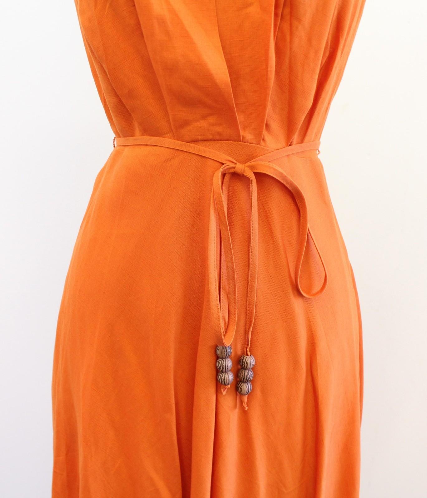 NWT Zara Dress Womens Small Orange Halter Belted Beaded Waist Midi Boho Summer