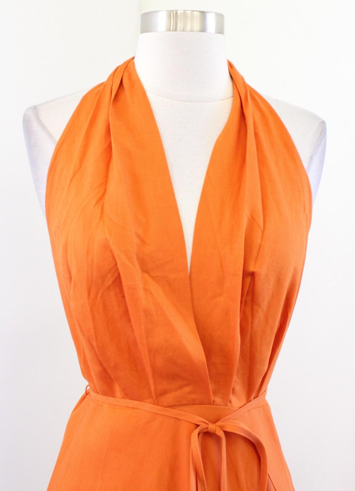 NWT Zara Dress Womens Small Orange Halter Belted Beaded Waist Midi Boho Summer
