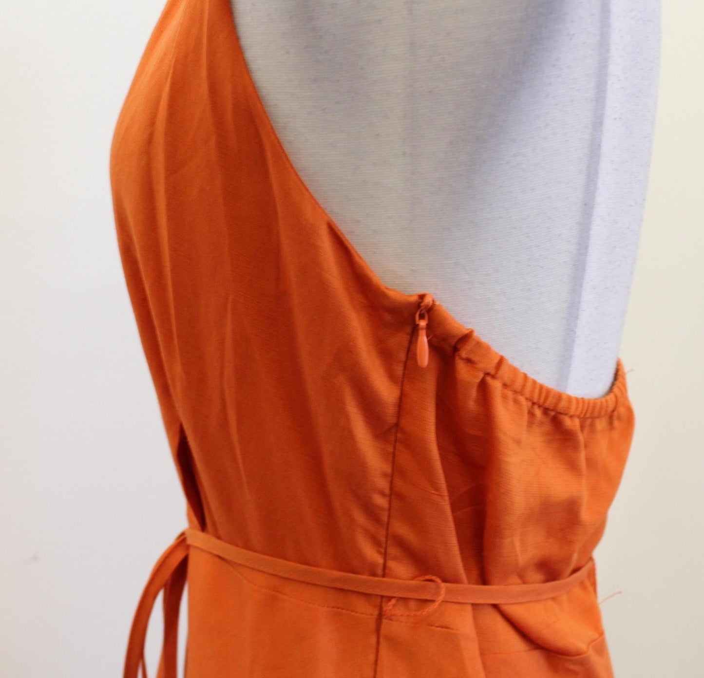 NWT Zara Dress Womens Small Orange Halter Belted Beaded Waist Midi Boho Summer