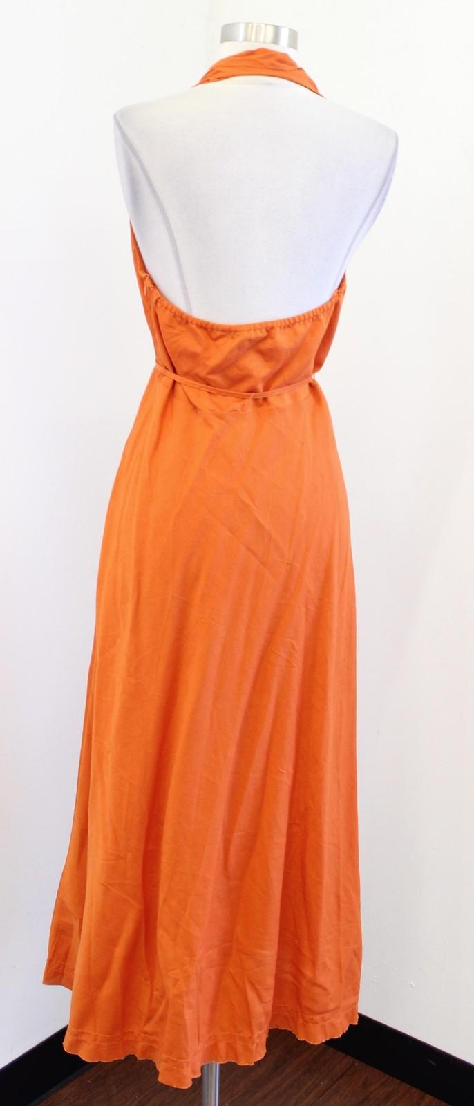 NWT Zara Dress Womens Small Orange Halter Belted Beaded Waist Midi Boho Summer
