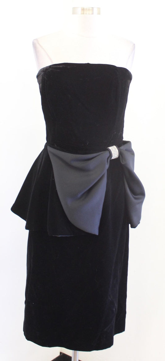 Vtg Raul Blanco Dress Womens 14 M ? Black Velvet Strapless Big Bow Party Prom