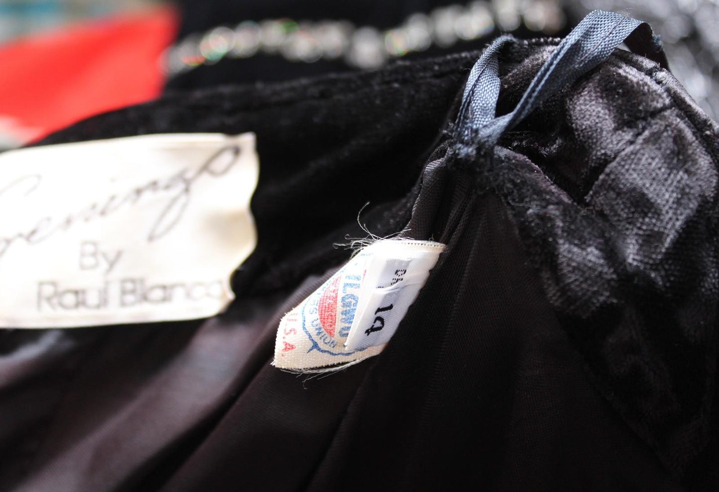 Vtg Raul Blanco Dress Womens 14 M ? Black Velvet Strapless Big Bow Party Prom