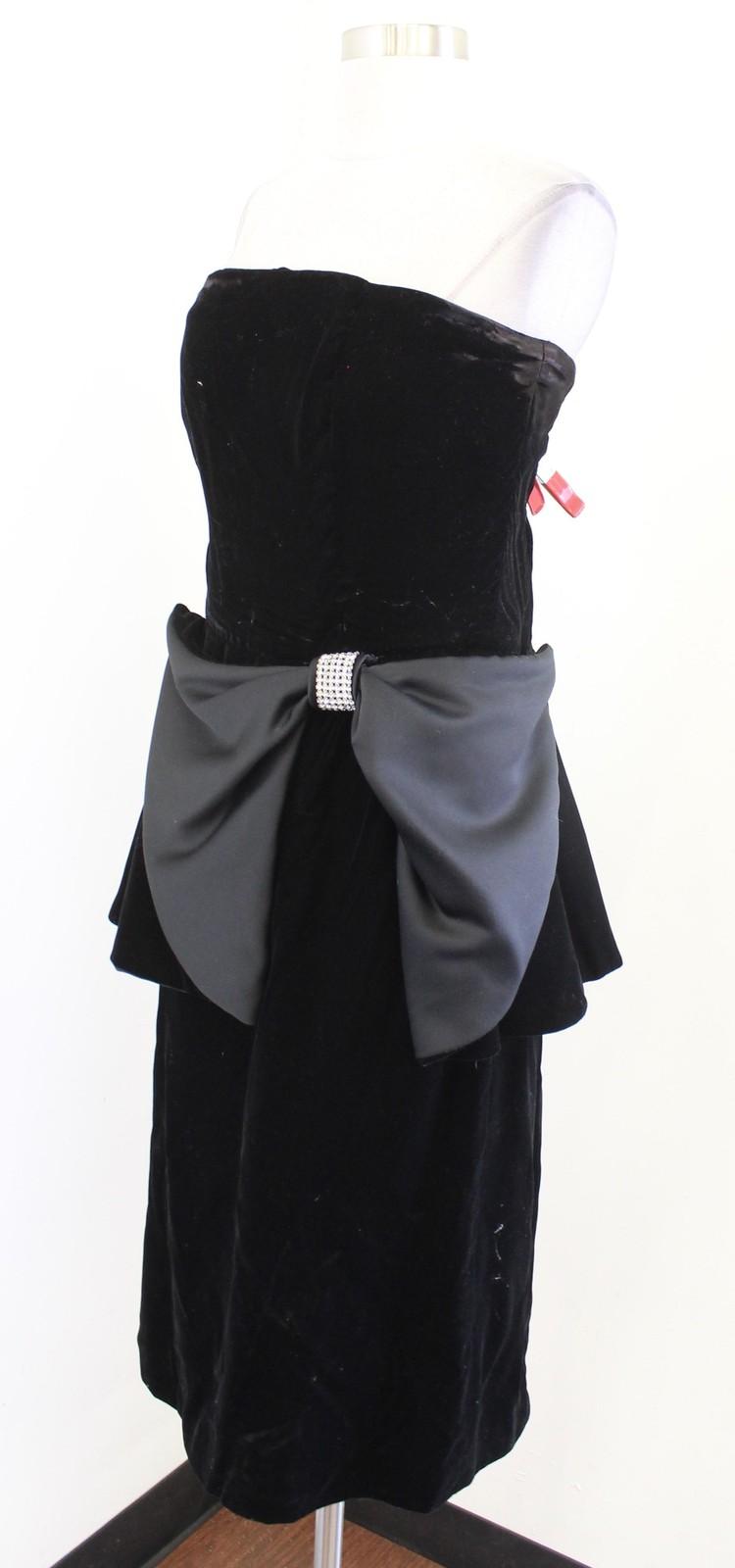 Vtg Raul Blanco Dress Womens 14 M ? Black Velvet Strapless Big Bow Party Prom