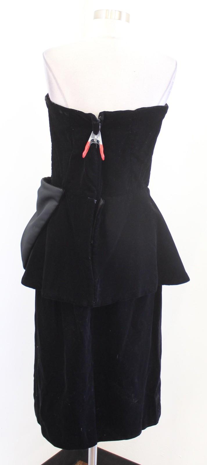 Vtg Raul Blanco Dress Womens 14 M ? Black Velvet Strapless Big Bow Party Prom