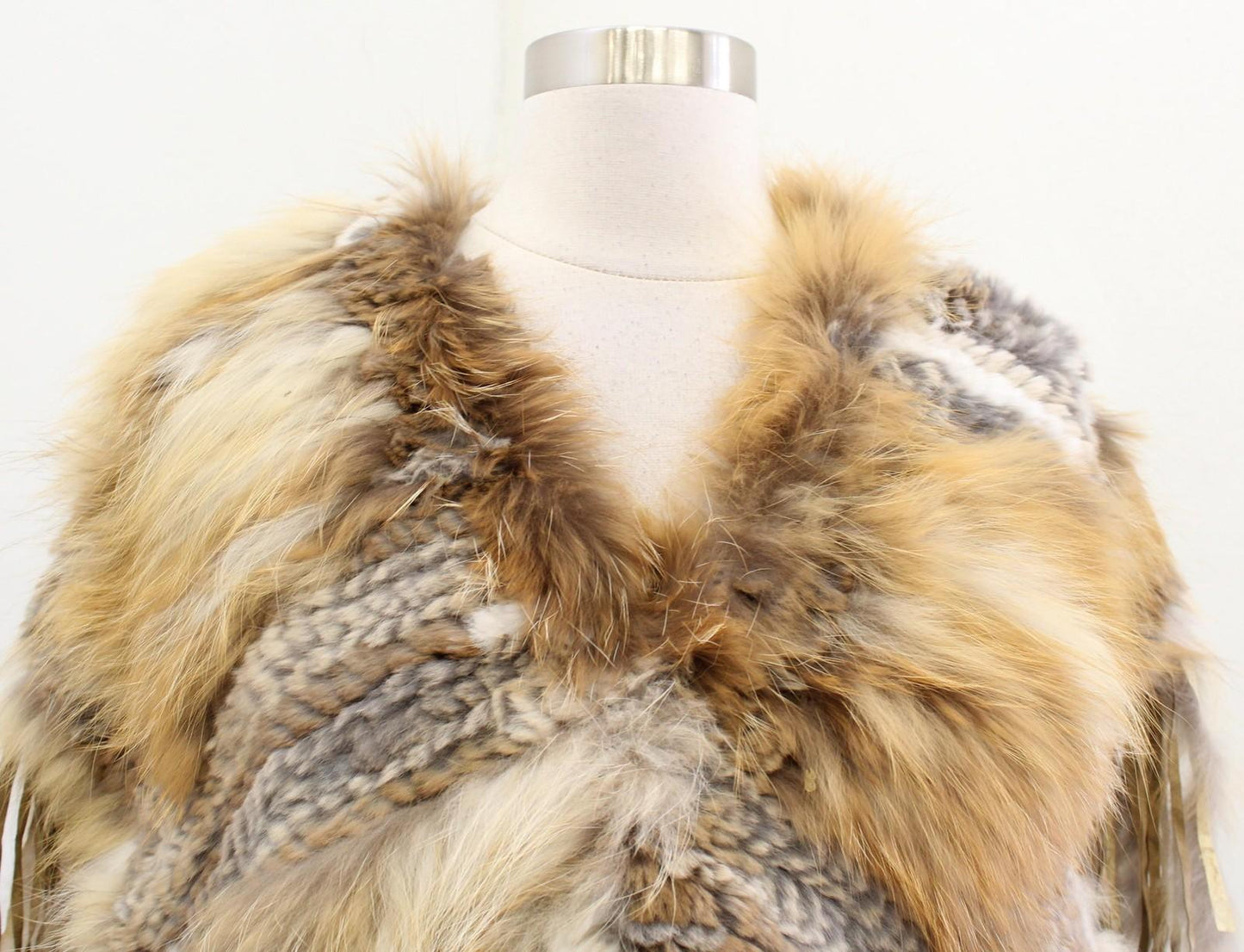 Vtg Cache Rex Rabbit Fur Poncho Womens One Size S M Tassel Fringe Boho Western