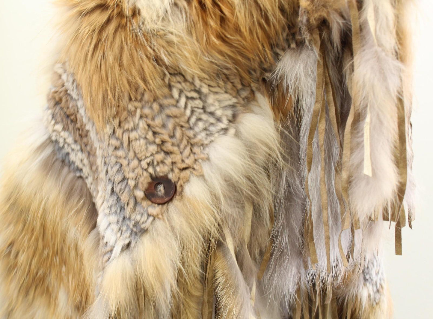 Vtg Cache Rex Rabbit Fur Poncho Womens One Size S M Tassel Fringe Boho Western