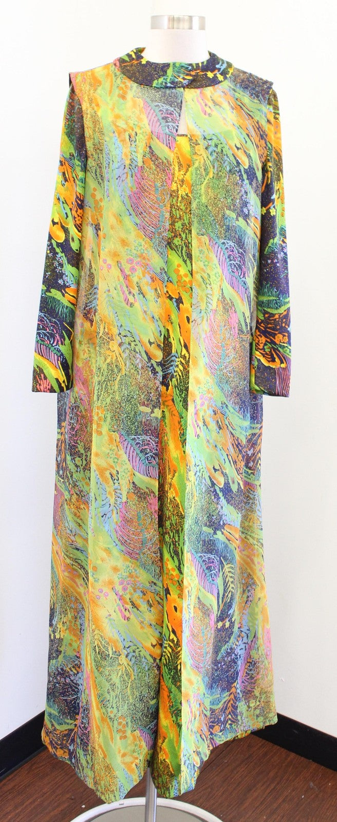 Vtg 70s Don Luis Dress Jacket Set Womens 10 Multicolor Abstract Maxi Art to Wear