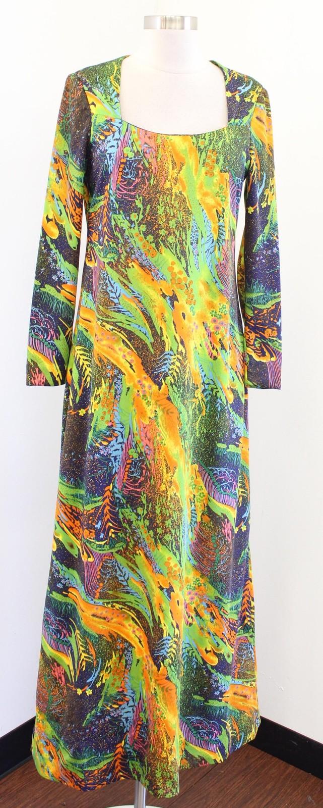 Vtg 70s Don Luis Dress Jacket Set Womens 10 Multicolor Abstract Maxi Art to Wear