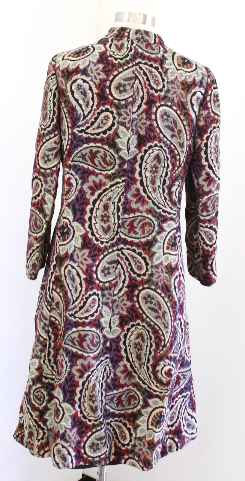 Vtg 60s Paisley Tapestry Coat Womens S ? Multicolor Belted Chain Waist Jacquard