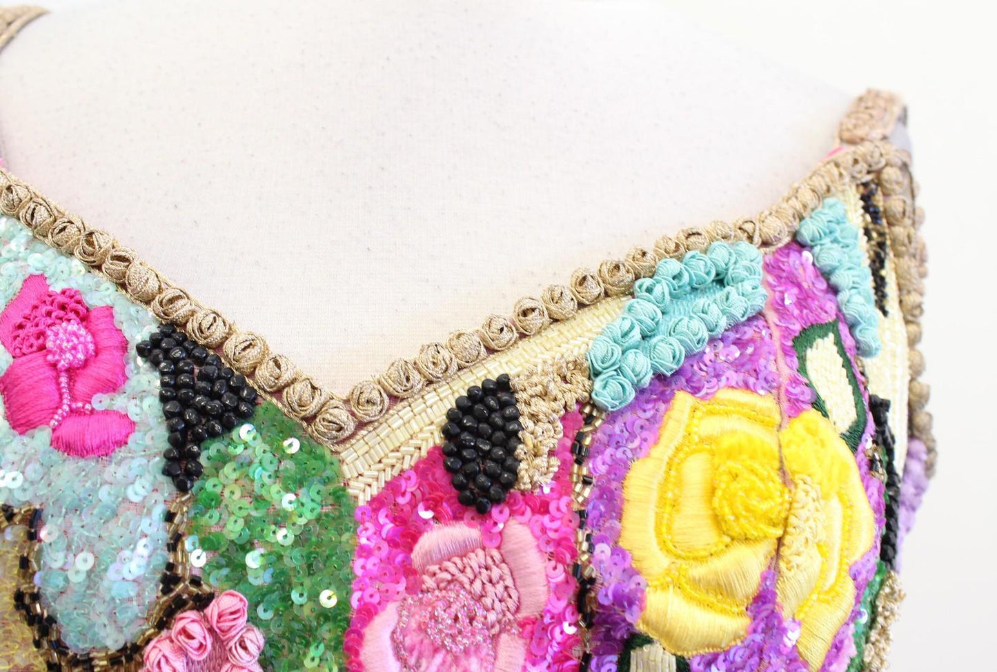 Vtg 80s Richilene Dress Sz 8 XS S Pink Floral Beaded Sequin Mini Party Cocktail