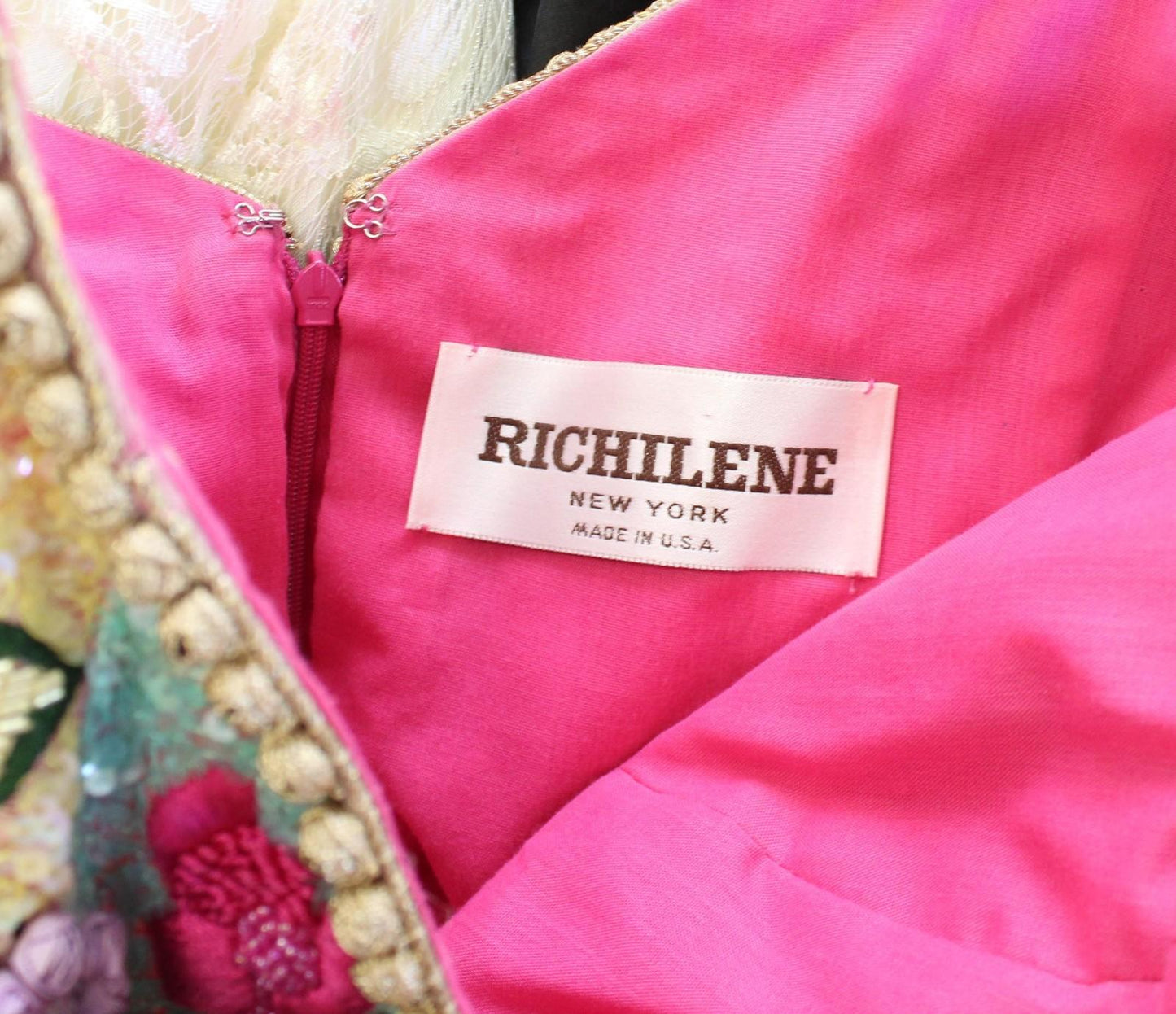 Vtg 80s Richilene Dress Sz 8 XS S Pink Floral Beaded Sequin Mini Party Cocktail