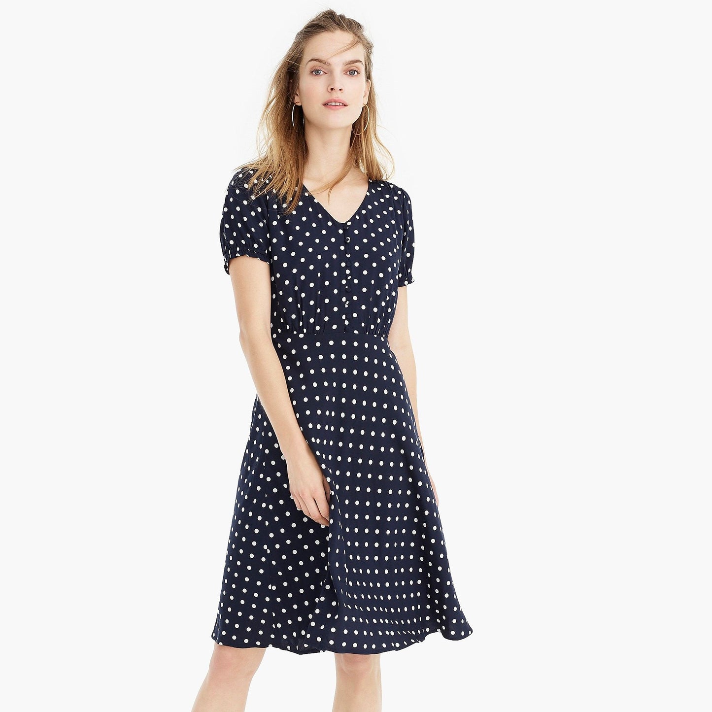 NWT J Crew Navy Blue White Polka Dot Short Sleeve Dress Sz 4 Flared A Line Retro