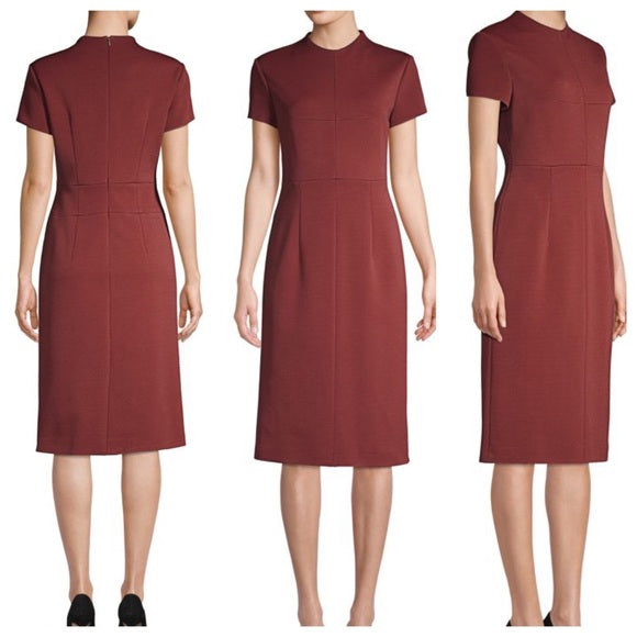 Hugo Boss Womens Demiara Rust Brick Structured Knit Mock Neck Dress Size US 6