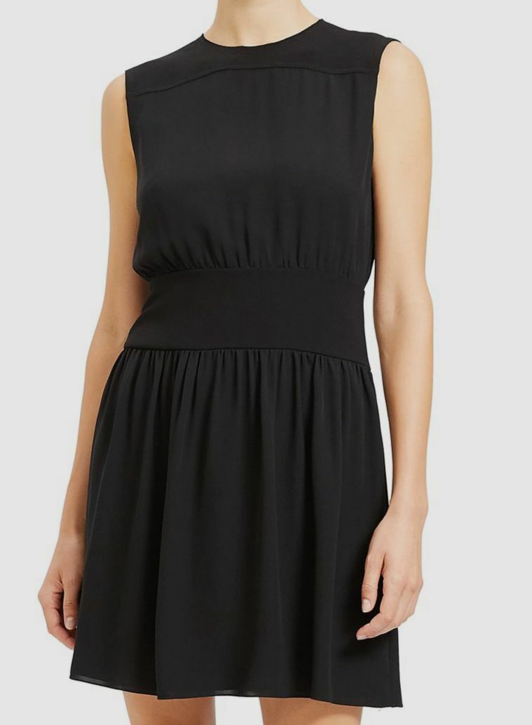 Theory Womens Solid Black Blouson Silk Dress Size 2 Sleeveless Sheath Mini