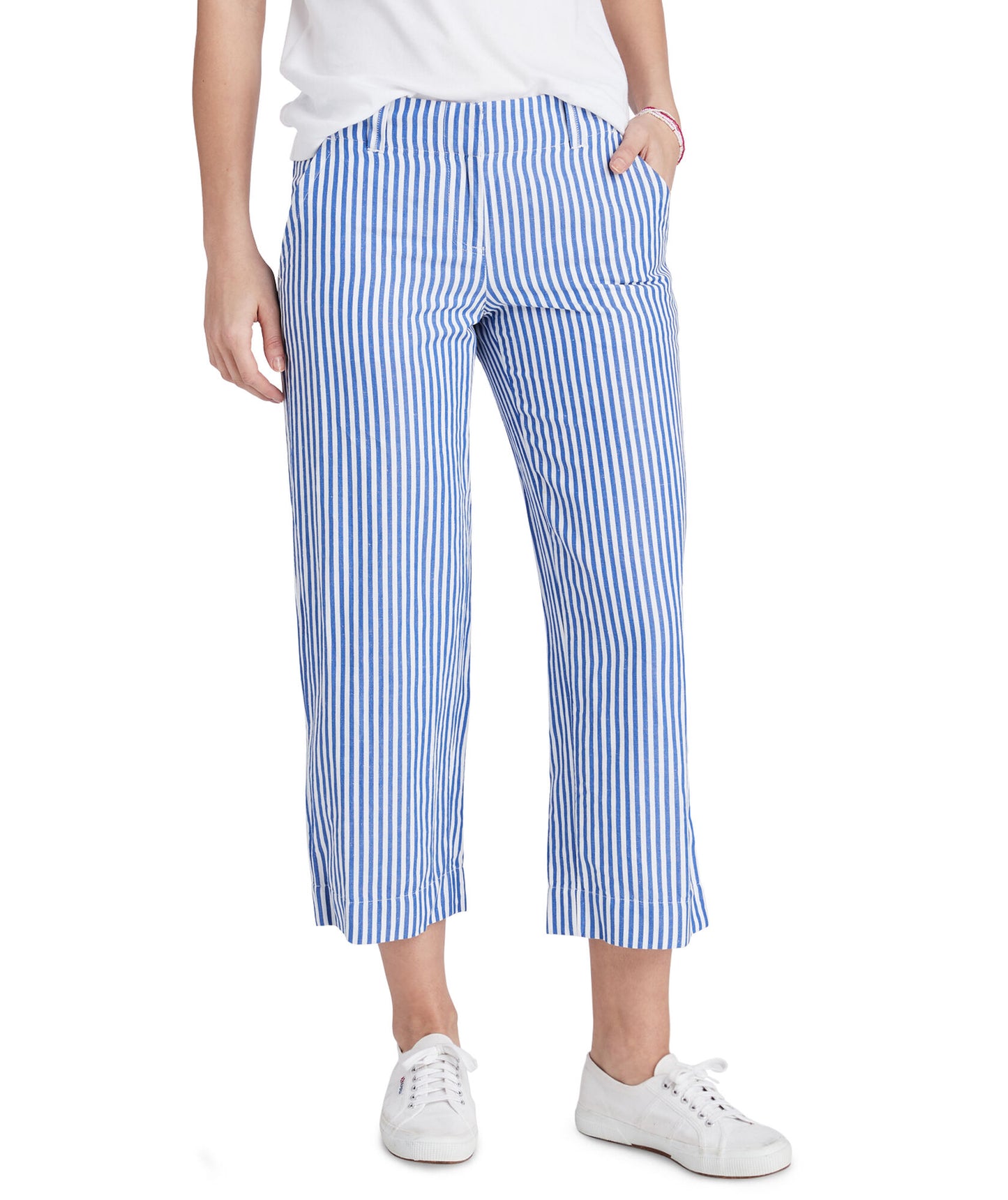 Vineyard Vines Catamaran Blue White Linen Striped Loose Leg Ankle Pants Size 6