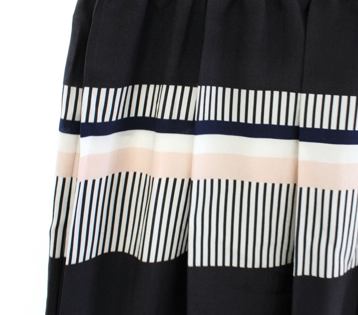 Kate Spade Bay Stripe Silk Pleated Skirt Size L Black Navy Blue Peach White