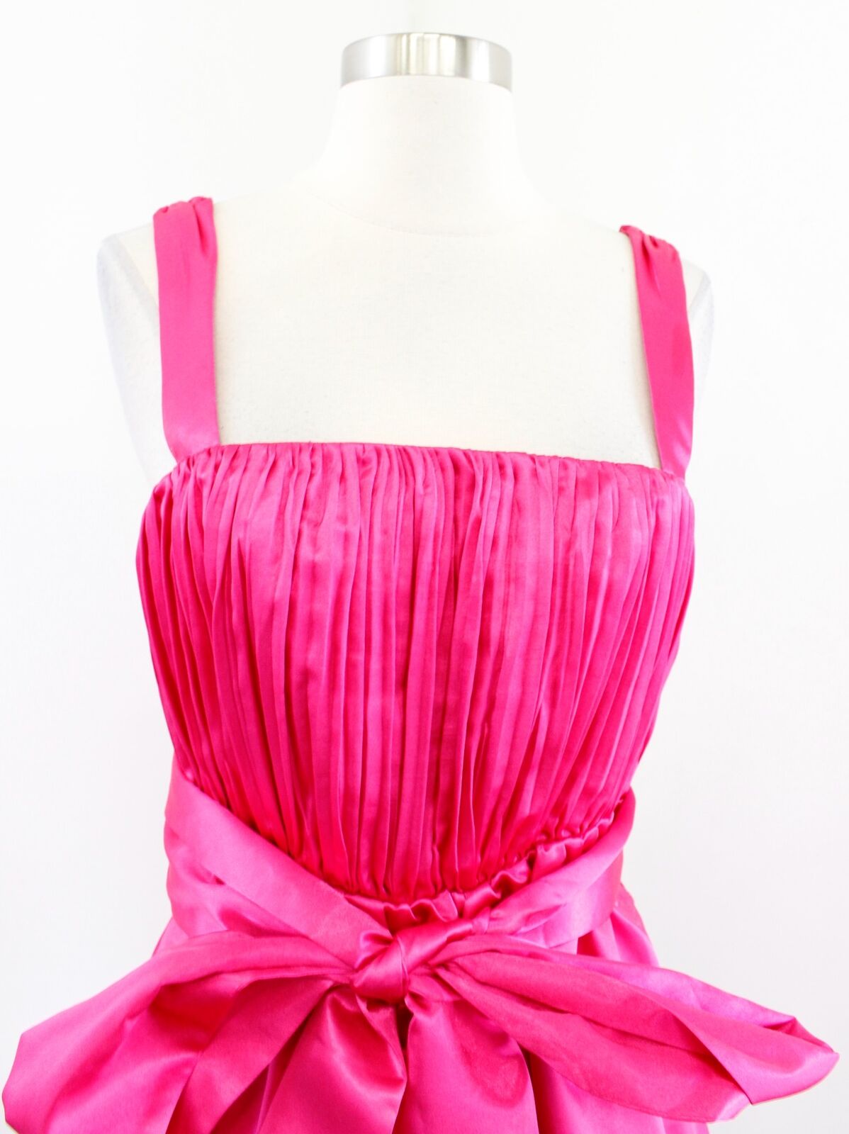 Maeve Anthropologie Hot Pink Satin Tie Bow Waist Fit and Flare Party Dress Sz 2