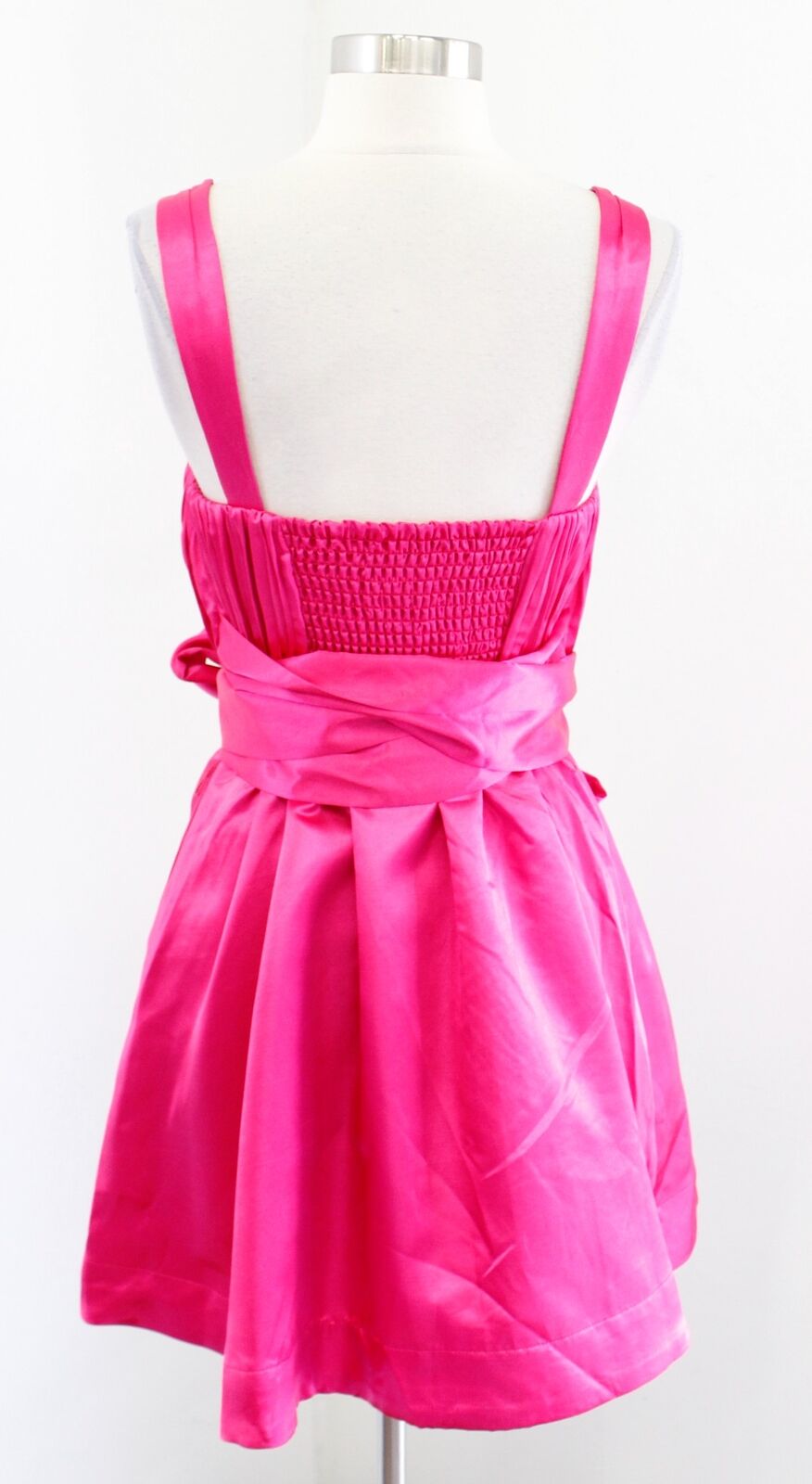 Maeve Anthropologie Hot Pink Satin Tie Bow Waist Fit and Flare Party Dress Sz 2