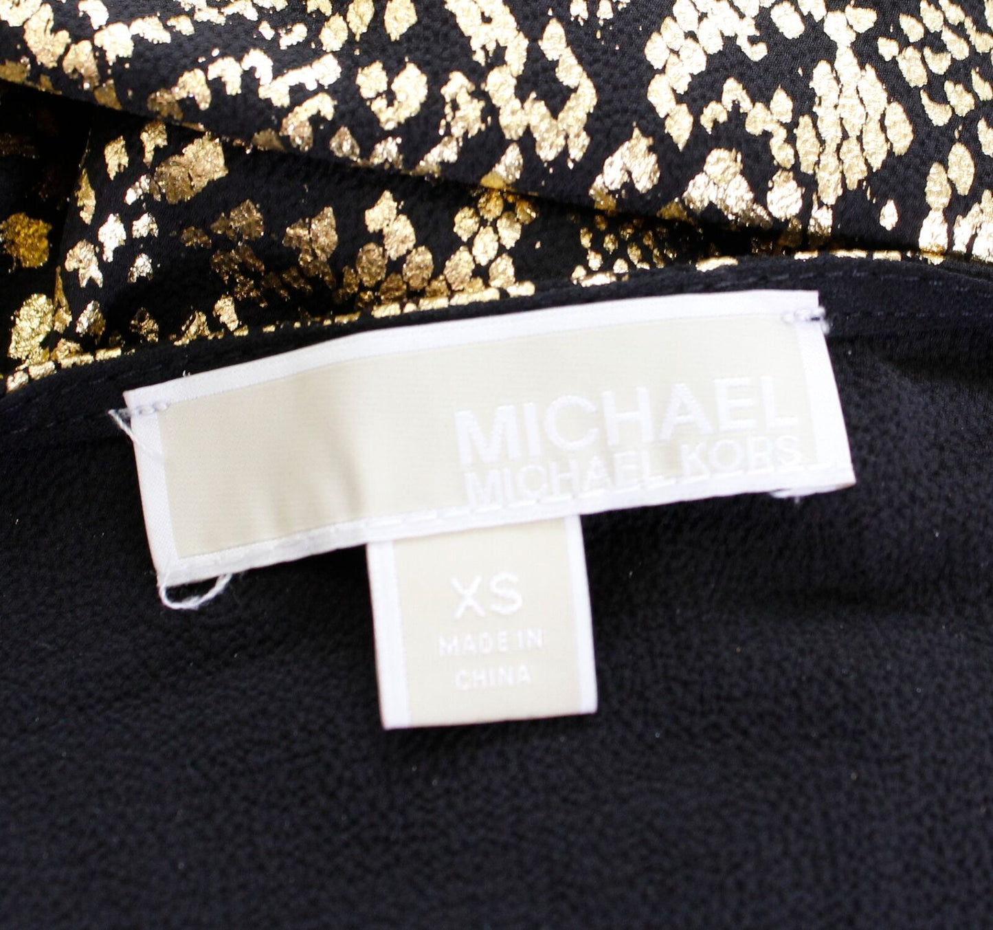 Michael Kors Black Gold Snakeskin Print Smocked Surplice Flounce Dress Size XS