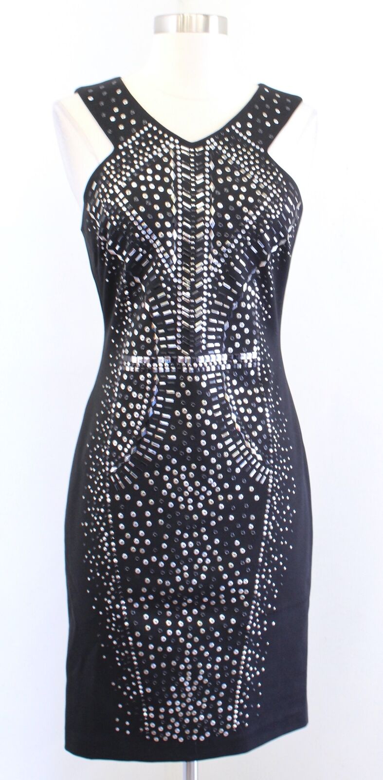 Cache Black Silver Studded Embellished Sheath Dress Size 0 Cocktail Party