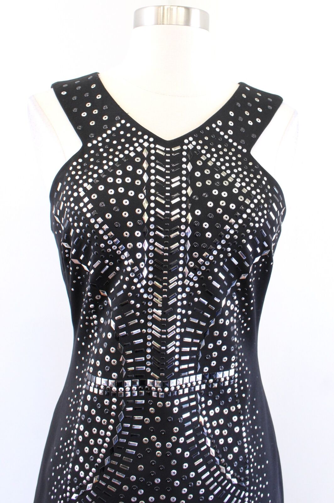 Cache Black Silver Studded Embellished Sheath Dress Size 0 Cocktail Party