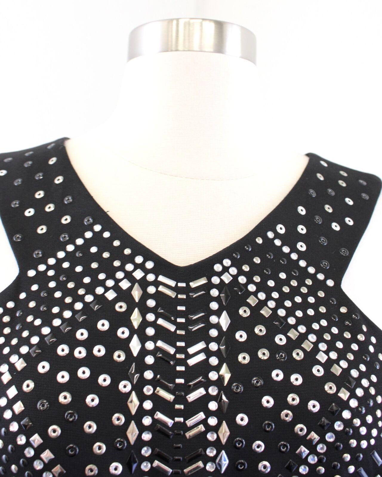 Cache Black Silver Studded Embellished Sheath Dress Size 0 Cocktail Party