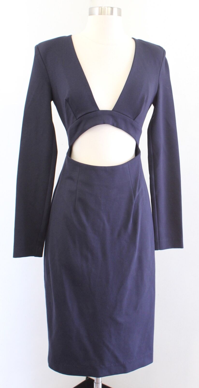 N NICHOLAS Revolve Ponti Navy Blue Deep V Cutout Dress Size 4 Long Sleeve Party