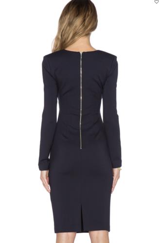 N NICHOLAS Revolve Ponti Navy Blue Deep V Cutout Dress Size 4 Long Sleeve Party