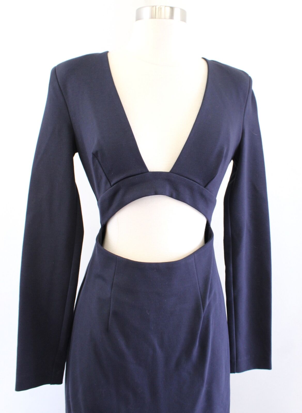 N NICHOLAS Revolve Ponti Navy Blue Deep V Cutout Dress Size 4 Long Sleeve Party