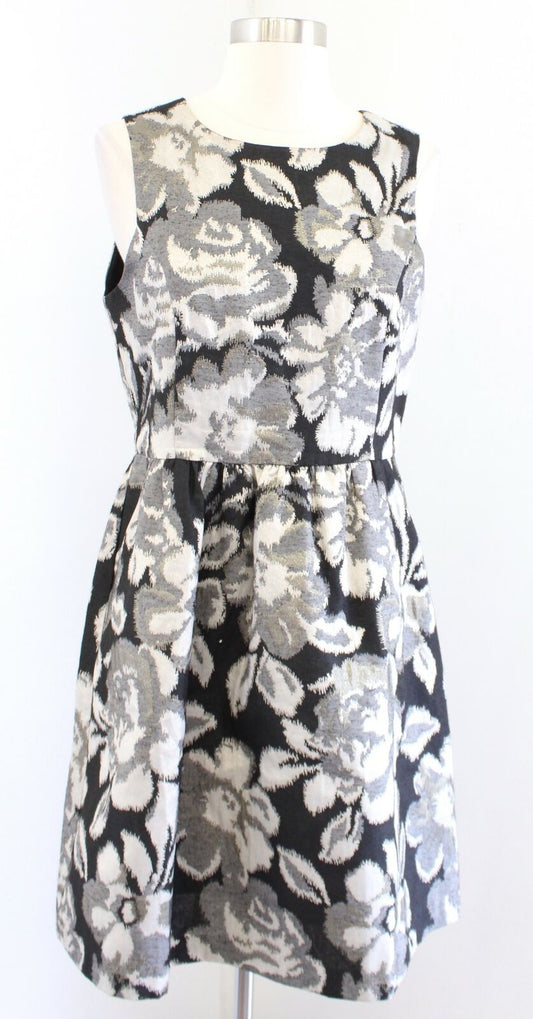 Tabitha Anthropologie Black Brocade Floral Printed Fit and Flare Dress Size 6