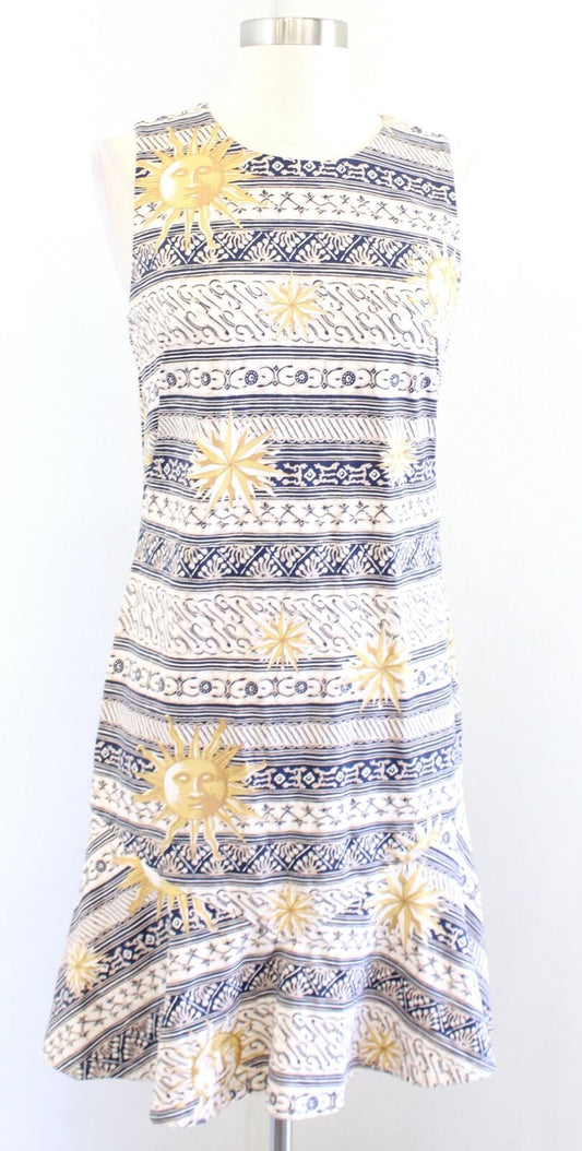 J McLaughlin Geometric Sun Star Print Flounce Hem Catalina Cloth Dress Size S