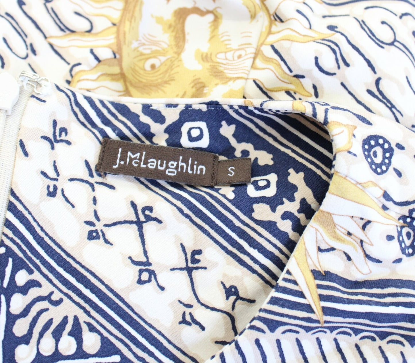 J McLaughlin Geometric Sun Star Print Flounce Hem Catalina Cloth Dress Size S