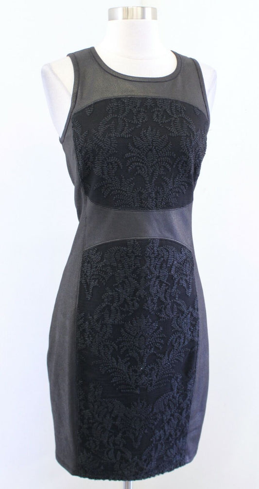 Hale Bob Womens Black Floral Foiled Lace Sheath Dress Size S Embroidered Mesh