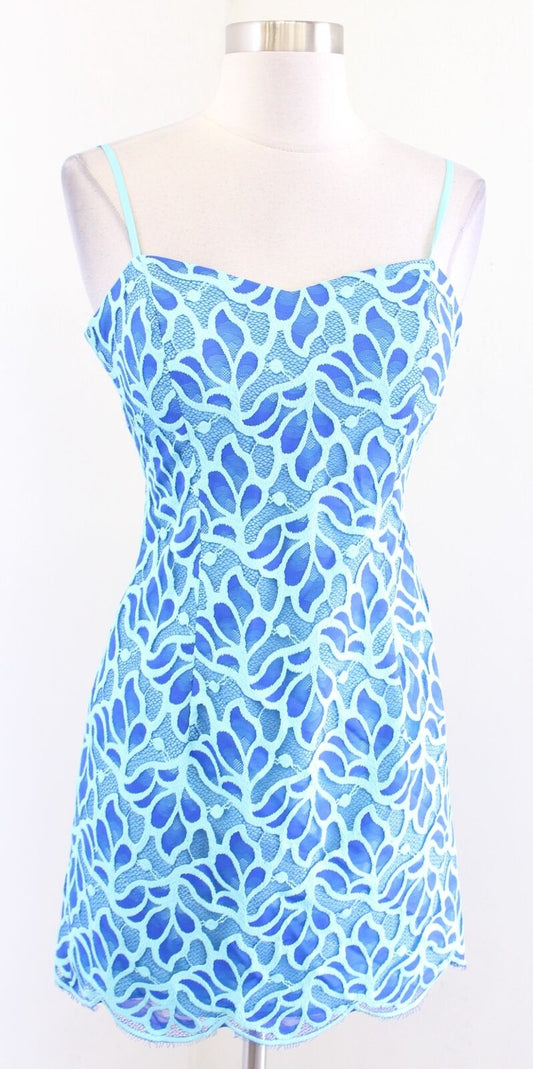 Lilly Pulitzer Avalon Brewster Blue Floral Lace Mini Dress Size 00 Sheath
