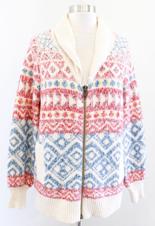 CAbi Highlands Sweater Fair Isle Printed Zip Front Cardigan Size S Style 3847