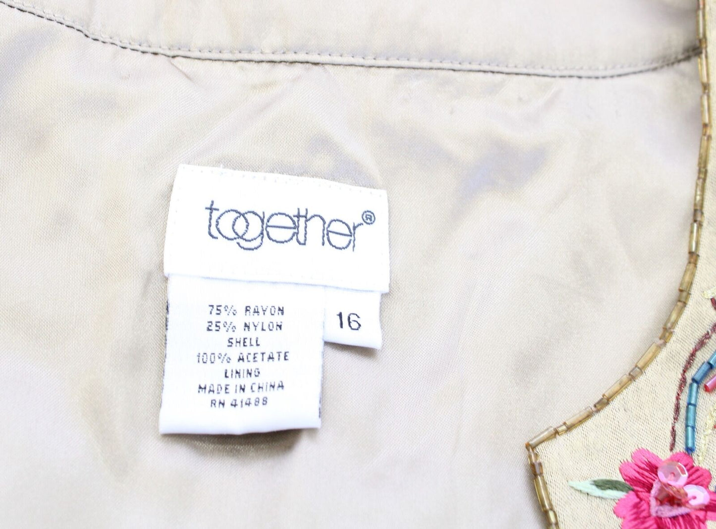 Vtg 2000s Gold - Tan Ornate Floral Embroidered Lace Sequin Jacket Size 16 L / XL