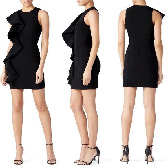 Cinq A Sept Kimberlin Black Ruffle Accent Sheath Dress Size 4 Cocktail Party Lbd