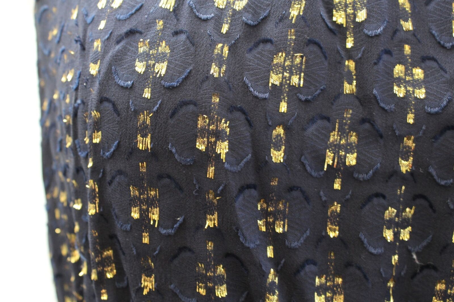 J Crew Navy Blue Gold Metallic Textured Dot Chiffon Dress Silk 0 A Line Flounce