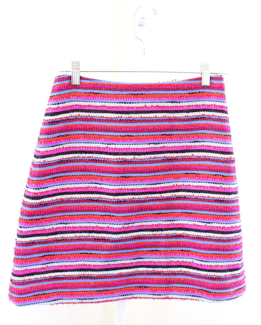 Kate Spade Haute Stuff Striped Textured Tweed A Line Mini Skirt Wool 2 Pink Red