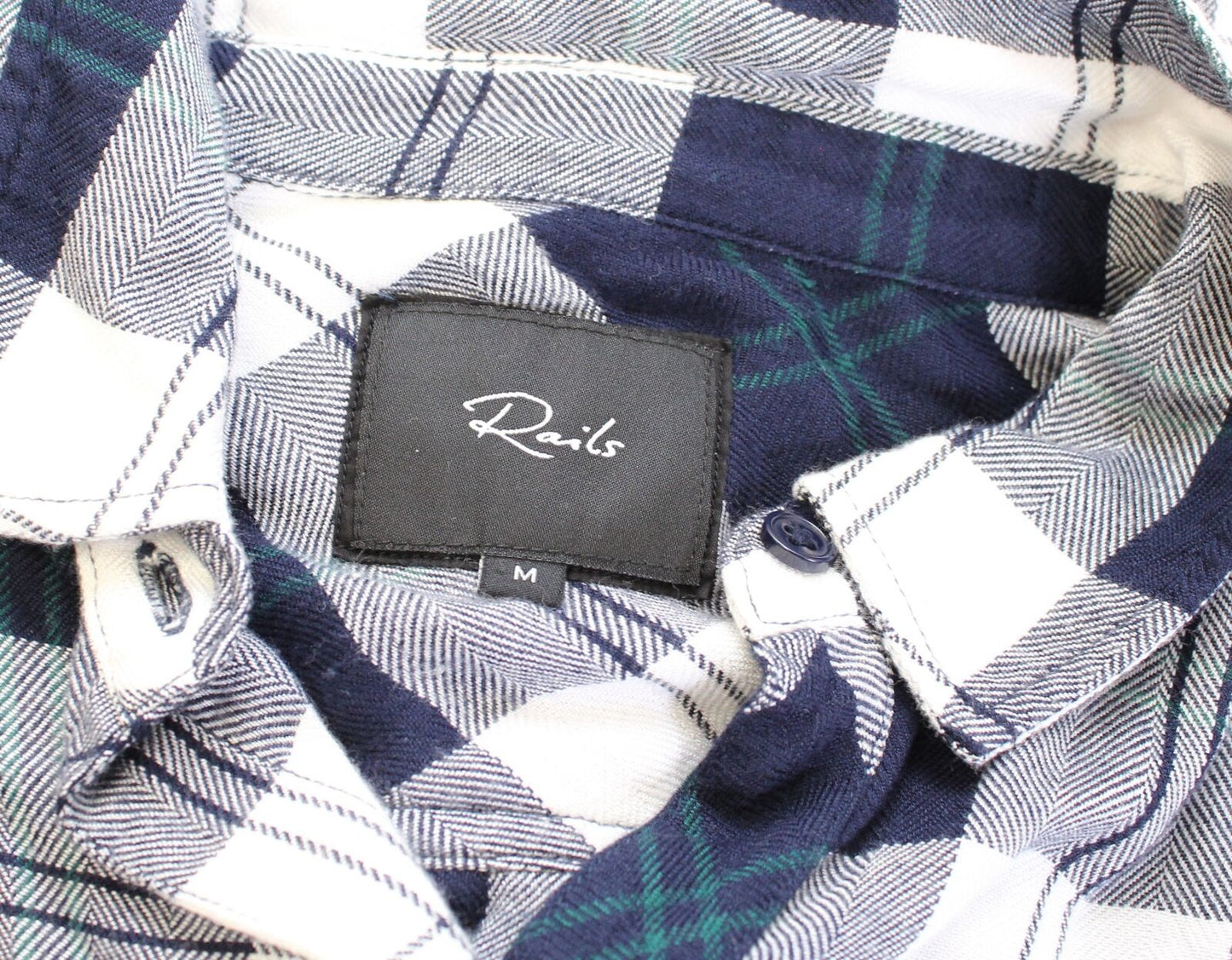 RAILS Hunter Plaid Button Front Blouse Shirt in Midnight Pine Size M White Navy