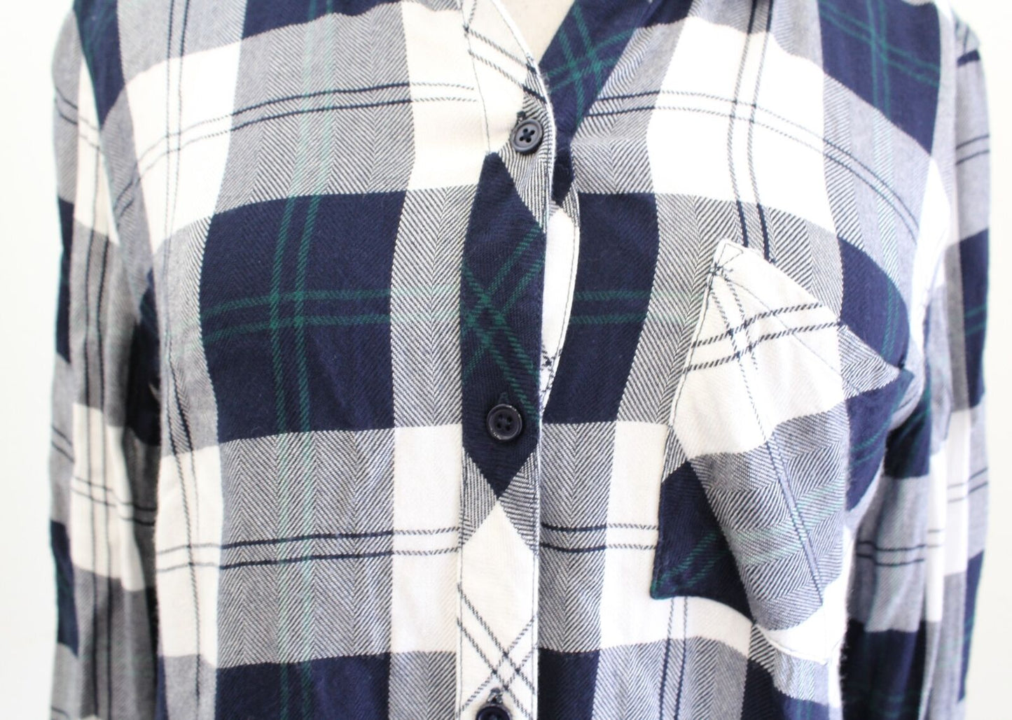 RAILS Hunter Plaid Button Front Blouse Shirt in Midnight Pine Size M White Navy