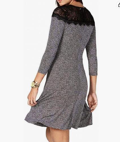 NWT Michael Kors Black White Mini Houndstooth Lace Trim Jersey Dress Size L