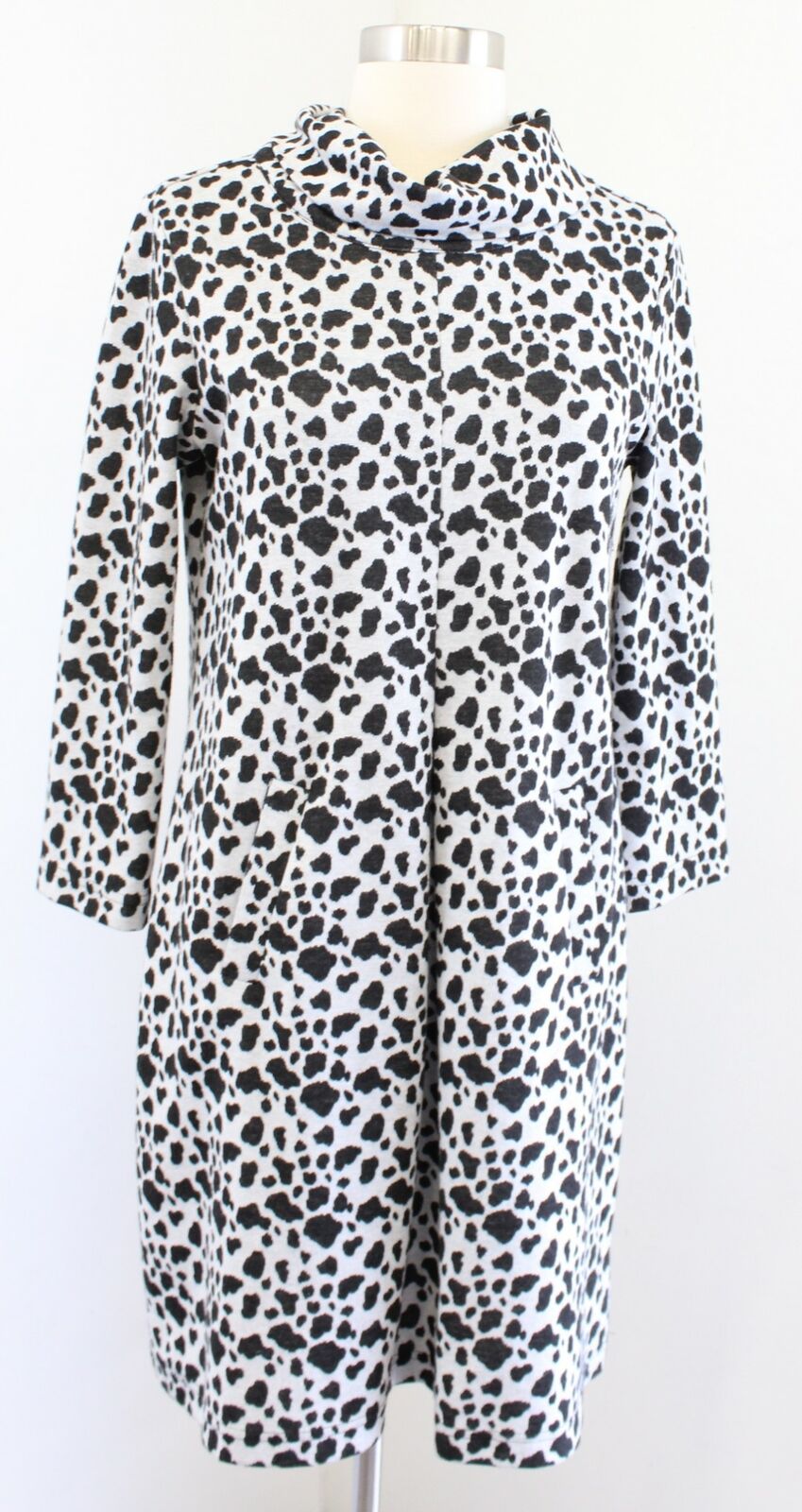 Tyler Boe Gray Black Spotted Animal Cheetah Print Cowl Neck Shift Dress Size S