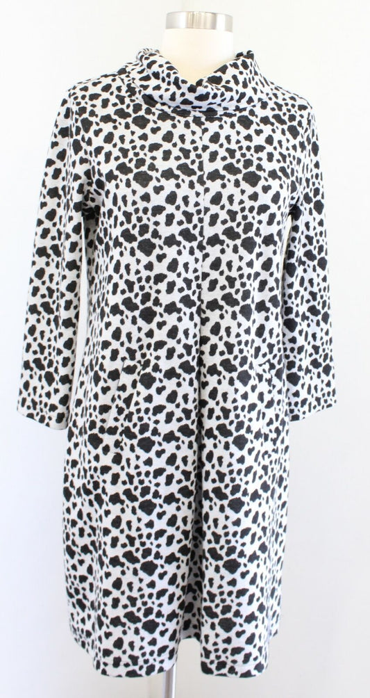 Tyler Boe Gray Black Spotted Animal Cheetah Print Cowl Neck Shift Dress Size S