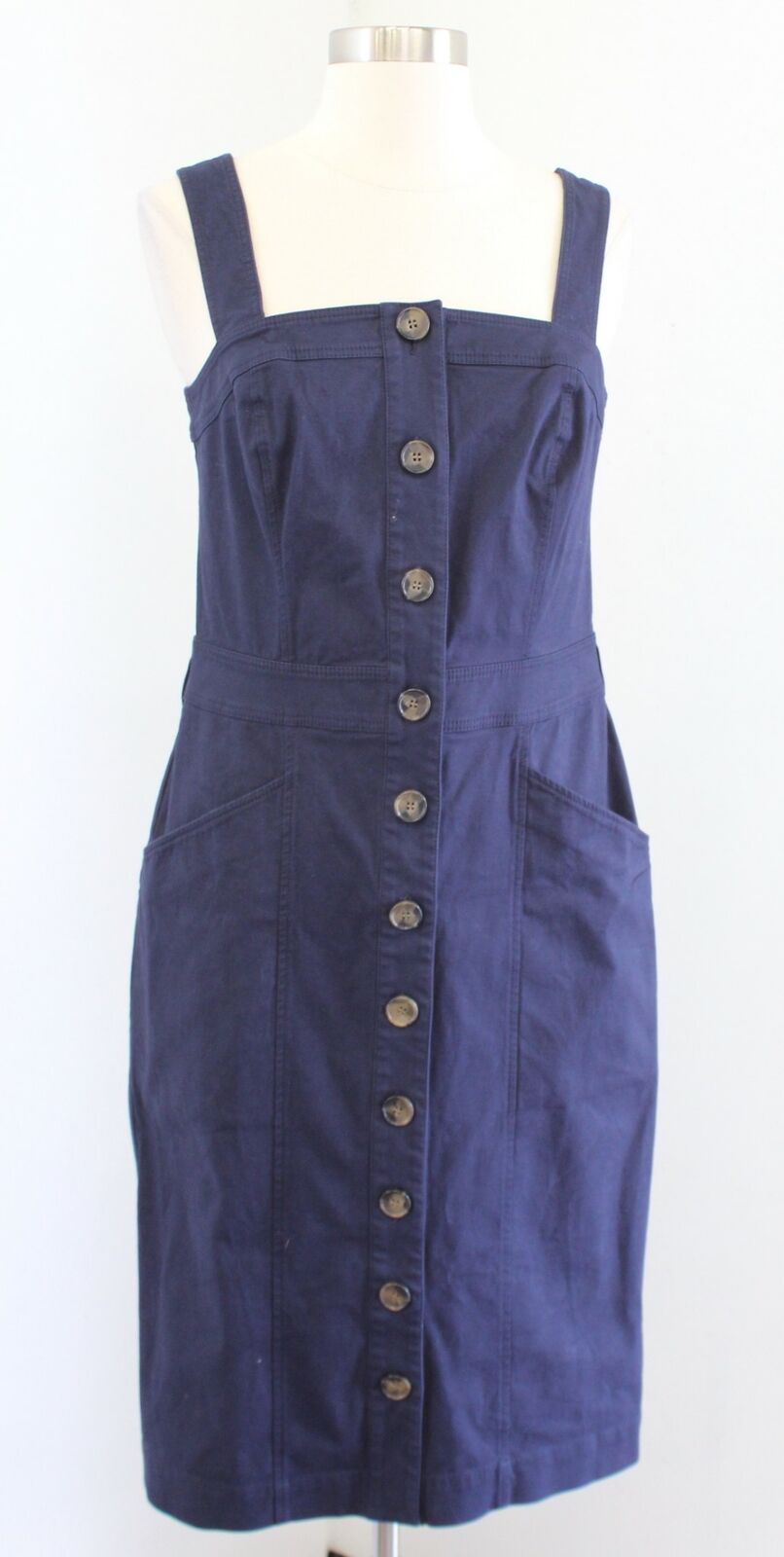 NWT Boden Navy Blue Button Front Sheath Dress Size US 6 Sleeveless Pockets