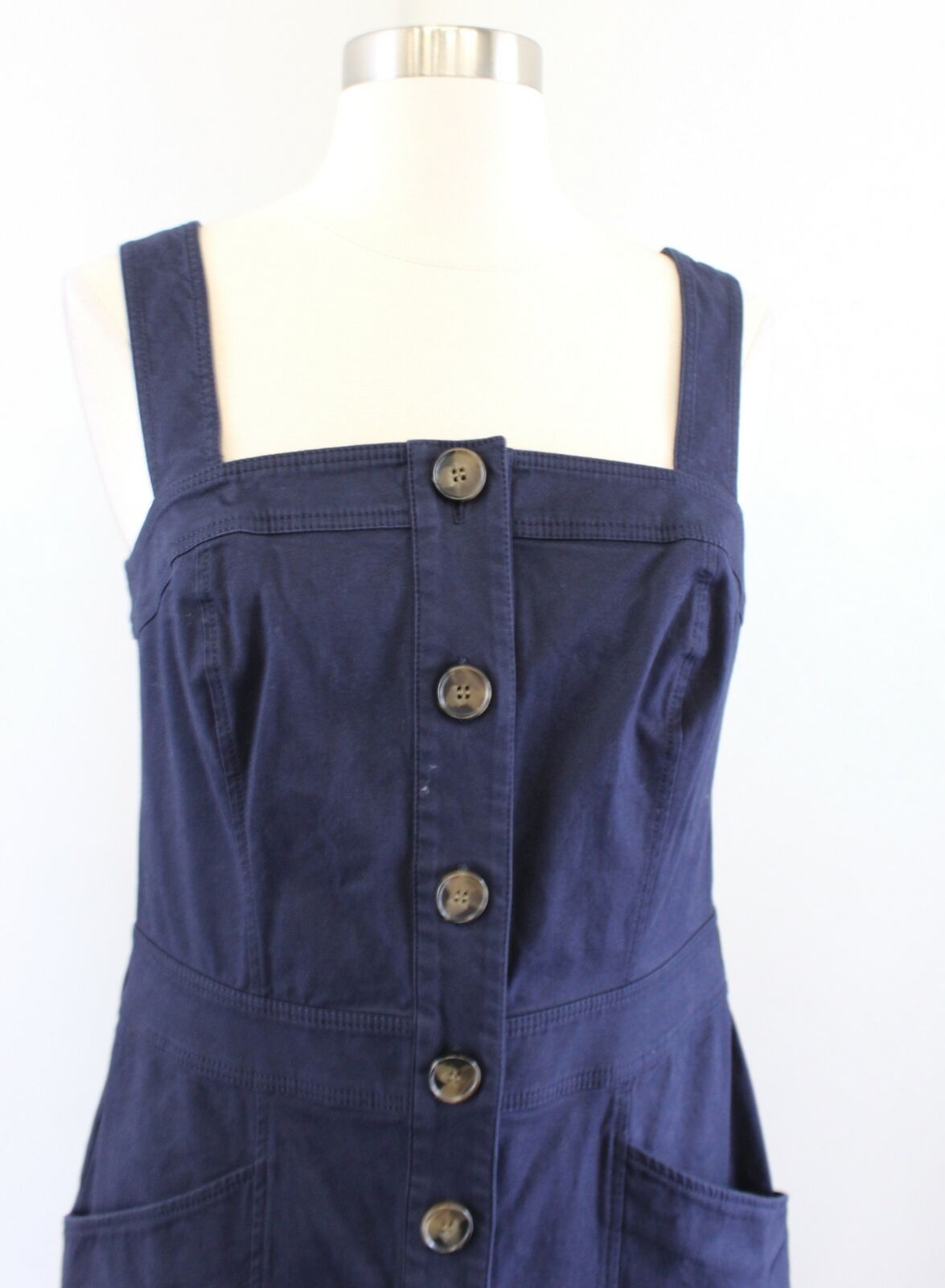 NWT Boden Navy Blue Button Front Sheath Dress Size US 6 Sleeveless Pockets