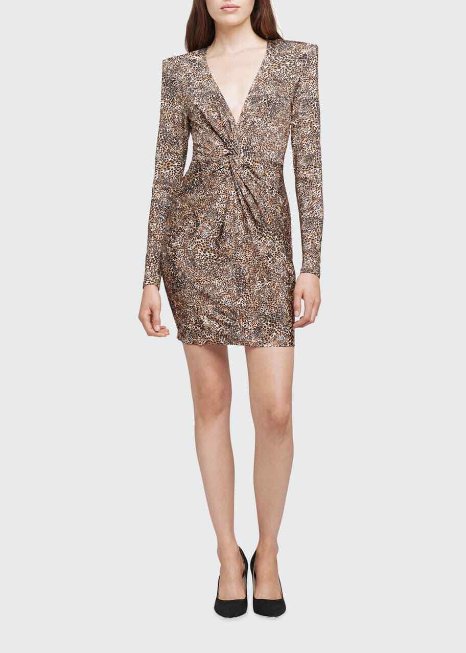 NWT L'agence Mariah Cheetah Print Shoulder Pad Detail Twist Mini Dress Size XS