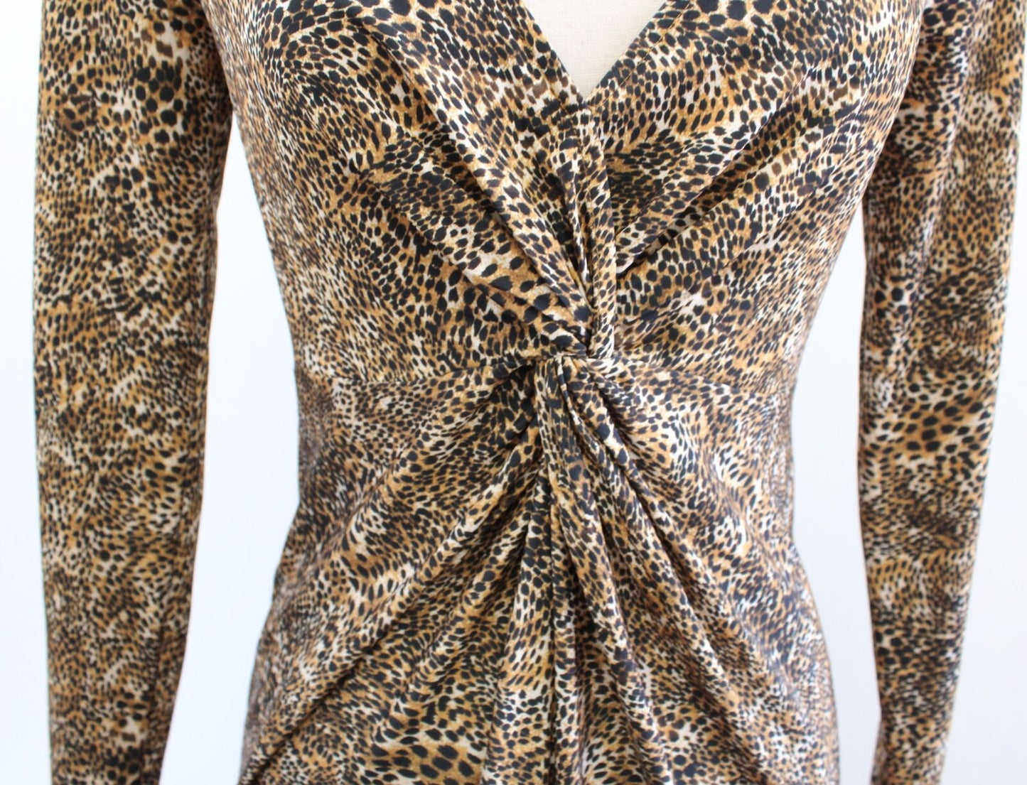 NWT L'agence Mariah Cheetah Print Shoulder Pad Detail Twist Mini Dress Size XS